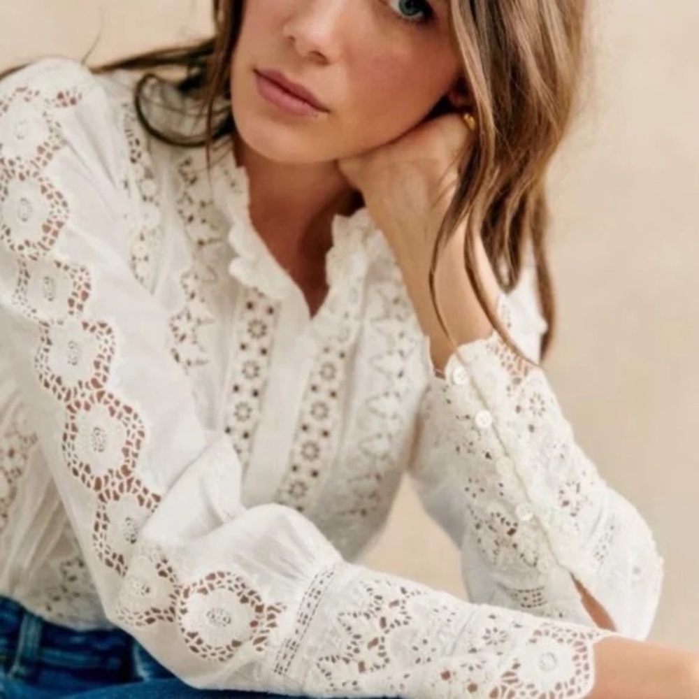 Sezane Rym Shirt Ecru NWT 36 - Picture 6 of 8